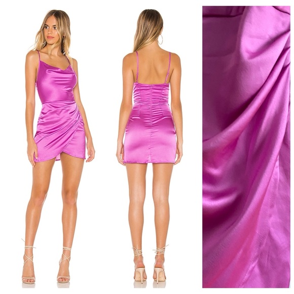 REVOLVE Dresses & Skirts - REVOLVE Superdown Fuchsia Purple Satin Arezo Mini Cowl Wrap Dress M